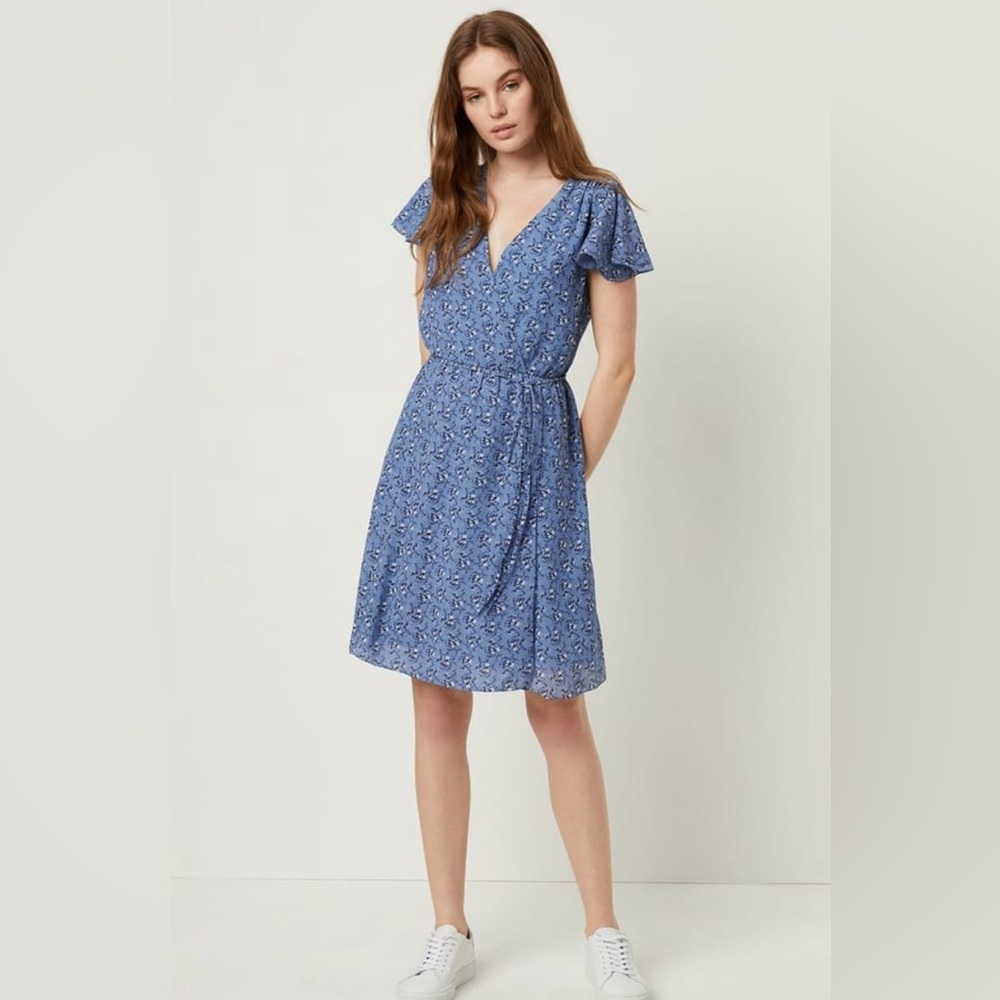 French Connection blue floral Agata belted wrap dress size 4